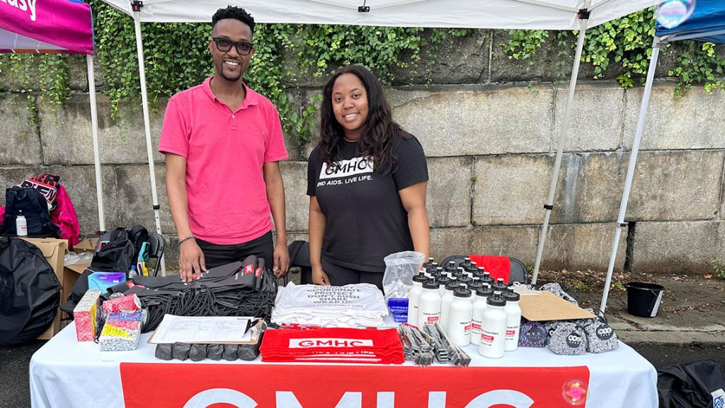 News 55 Armstrong Tingwane, Vice President, Prevention Programs, and Dacia Burke, Program Coordinator for Women’s Services, at the 2023 Harlem Pride Festival.